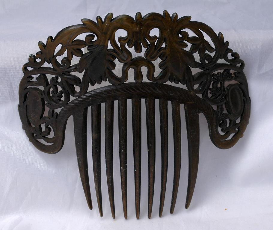Authentic Antique Large Mantilla Hair Comb, Hand Carved Tortoise Shell -