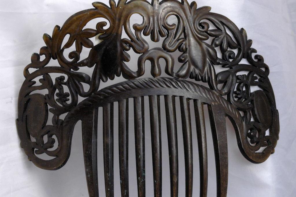 Authentic Antique Large Mantilla Hair Comb, Hand Carved Tortoise Shell -