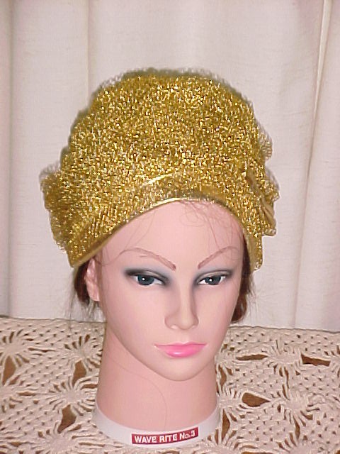 Gold Metallic Turban Style Hat Dana Original *PRICE REDUCTION!*