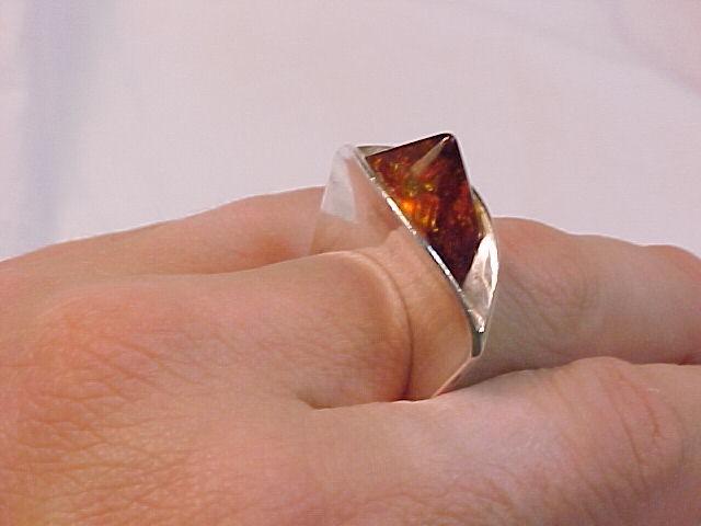 Amber Pyramid & Sterling Ultra Modernist Ring