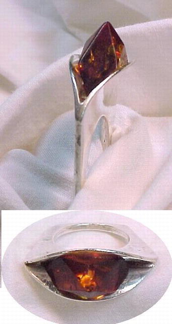 Amber Pyramid & Sterling Ultra Modernist Ring