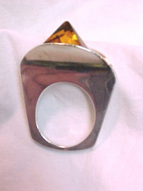 Amber Pyramid & Sterling Ultra Modernist Ring