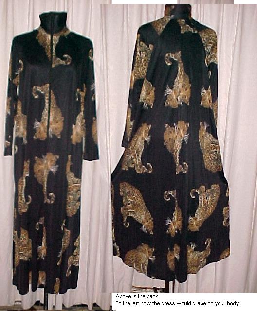Large Leopards on Black Print Vintage Dress