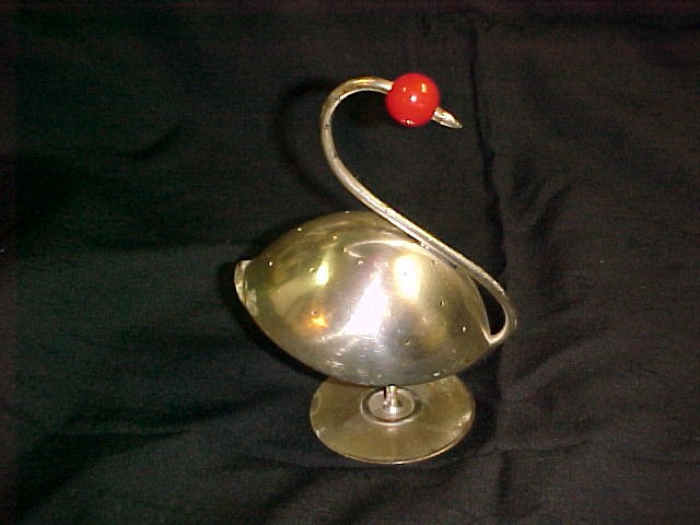 Napier Hors d'oeuvre PICK HOLDER Silver Swan & Red BAKELITE *PRICE REDUCTION!*