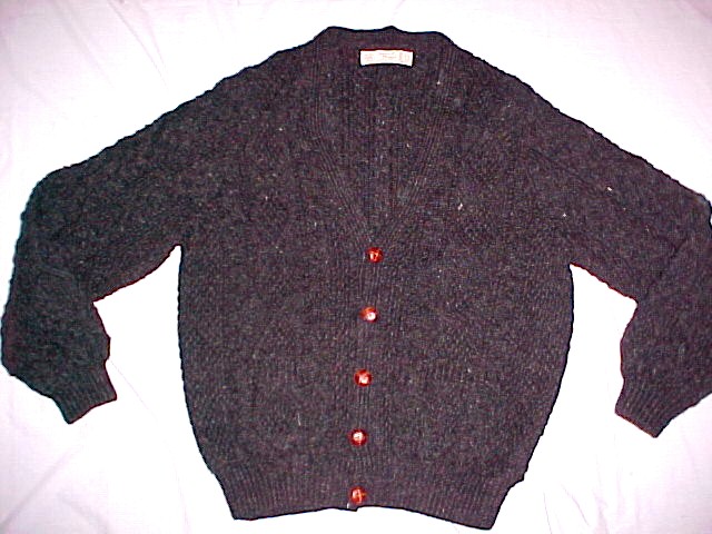 Charcoal Irish Fisherman's Cardigan Sweater Handknit