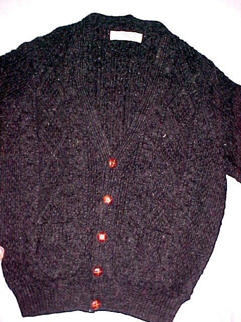 Charcoal Irish Fisherman's Cardigan Sweater Handknit