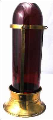 Brass with Red Glass Chimney Hanging Candle Lantern Light