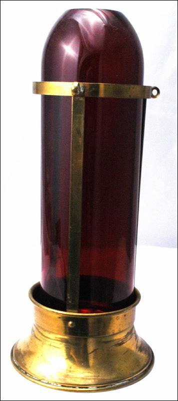 Brass with Red Glass Chimney Hanging Candle Lantern Light