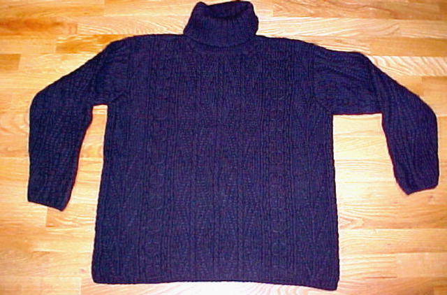 Navy Blue Turtleneck Irish Fisherman's Sweater Med Made in Ireland for LL Bean