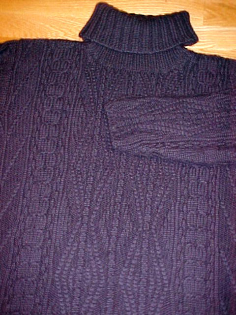 Navy Blue Turtleneck Irish Fisherman's Sweater Med Made in Ireland for LL Bean