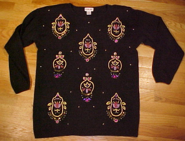 Not so Ugly Christmas Sweater Victoria Jones Beaded Ornamental Sweater sz M Not so Ugly Christmas Sweater