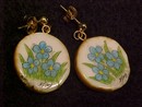 Scrimshaw Earrings Alaskan State Flower Forget-me-not on Antler Native Amercian Artist Signed D. Sims