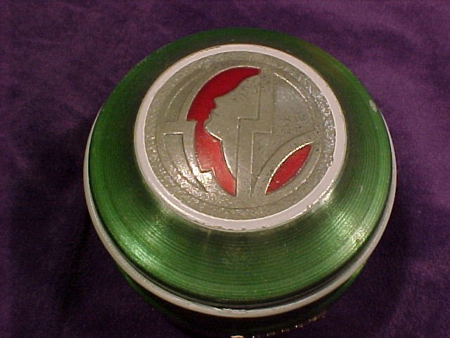 Art Deco Powder Jar, Green & Red Colored