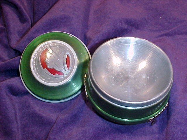 Art Deco Powder Jar, Green & Red Colored