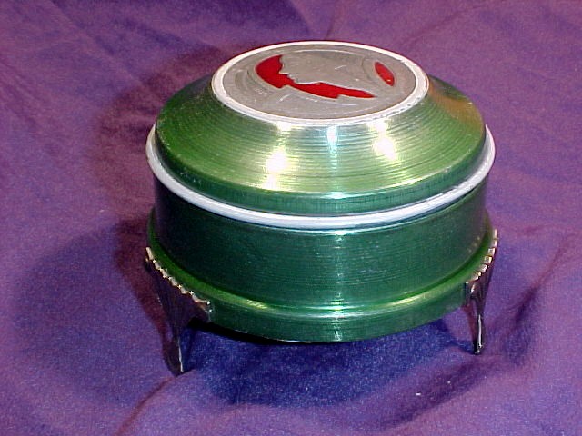 Art Deco Powder Jar, Green & Red Colored