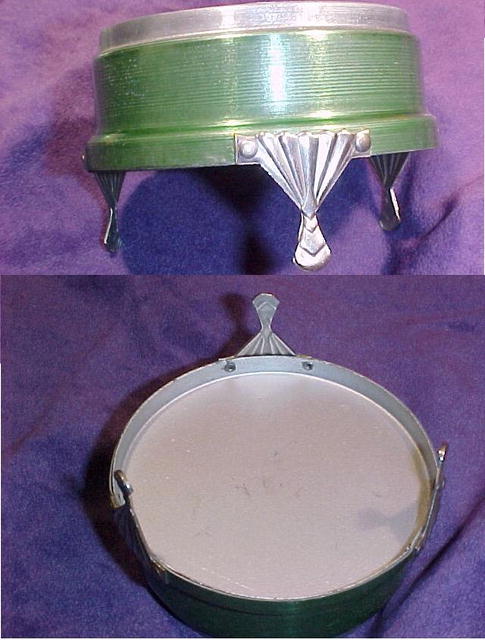 Art Deco Powder Jar, Green & Red Colored