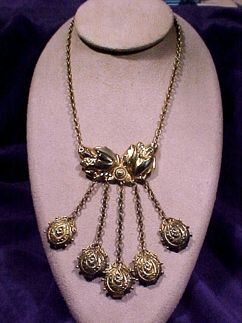 Art Nouveau Brass Chatelaine Necklace