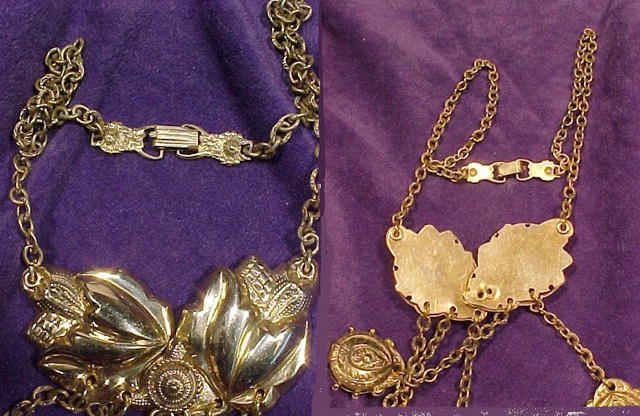Art Nouveau Brass Chatelaine Necklace