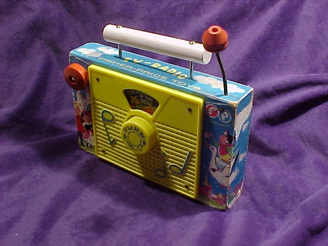 Vintage Fisher Price T-V Radio Wood with Paper Litho Plays Farmer in the Dell