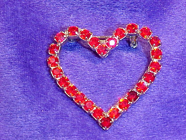 Ruby Red Rhinestone Valentine Heart Pin