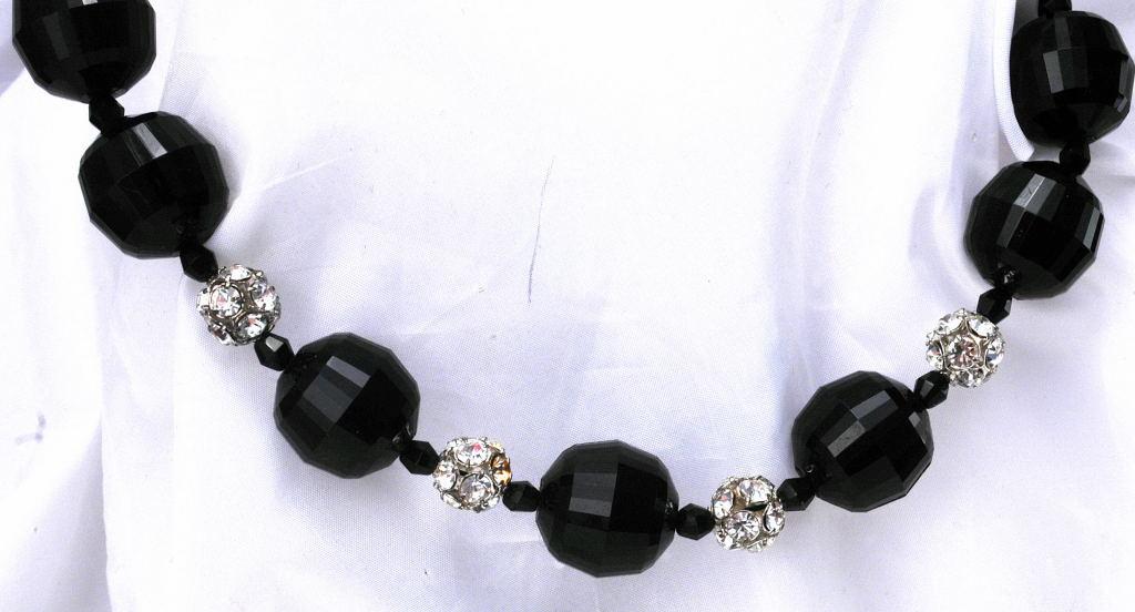Big Chunky Choker Necklace of Huge Black Faceted Bead and Rhinestone Balls *PRICE REDUCED!**