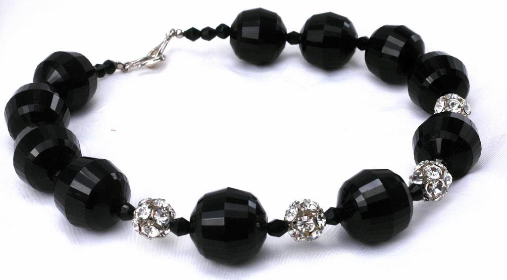 Big Chunky Choker Necklace of Huge Black Faceted Bead and Rhinestone Balls *PRICE REDUCED!**