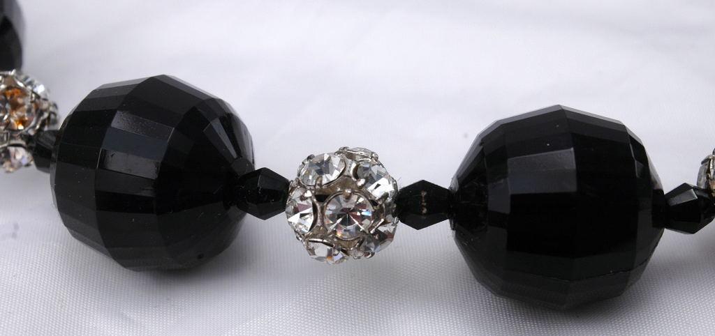 Big Chunky Choker Necklace of Huge Black Faceted Bead and Rhinestone Balls *PRICE REDUCED!**