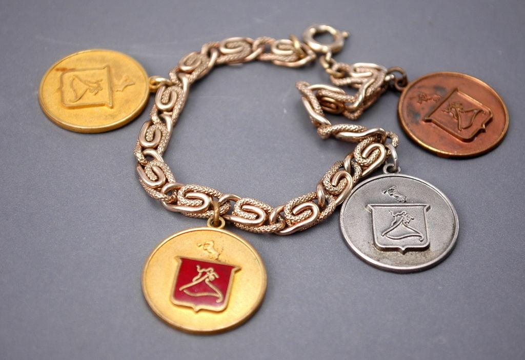 Arthur Murray Ball Room Dance Awards Charm Bracelet , Sterling, Copper and Gold