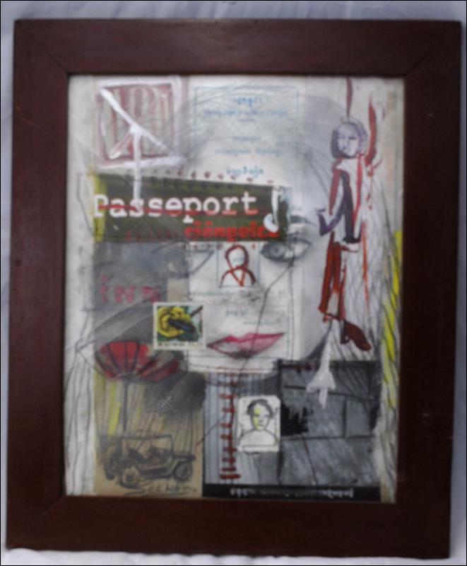 Cambodian Artist Leang Seckon Mixed Media Collage Painting price reduced!