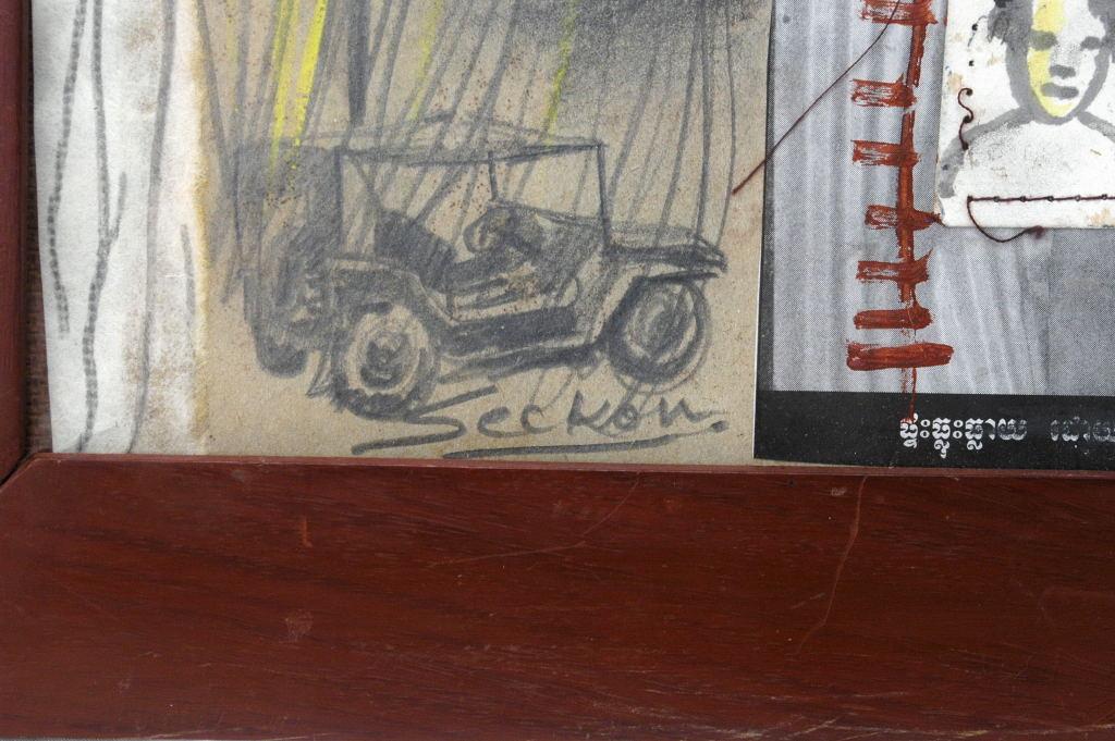 Cambodian Artist Leang Seckon Mixed Media Collage Painting price reduced!