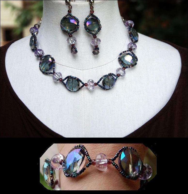 Iridescent AB Parure Color Change Chunky Beaded Set Earrings, choker, bracelet PRICE REDUCED!!