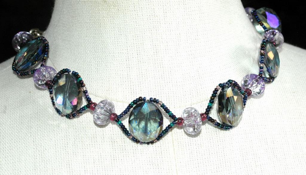 Iridescent AB Parure Color Change Chunky Beaded Set Earrings, choker, bracelet PRICE REDUCED!!