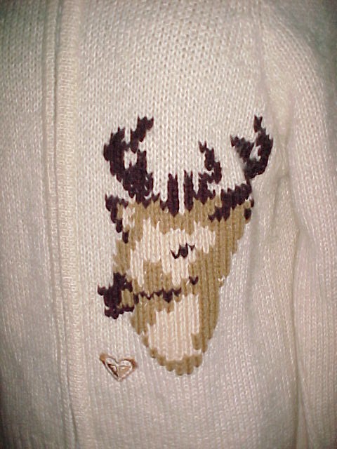 Zippered Front Wool Reindeer Cardigan Sweater Med