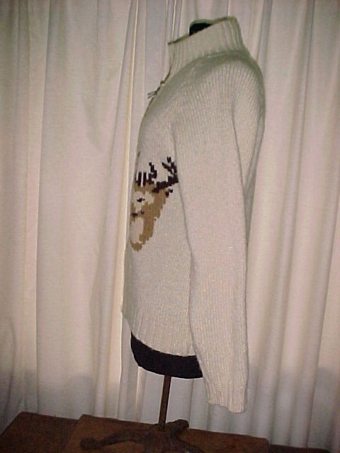 Zippered Front Wool Reindeer Cardigan Sweater Med