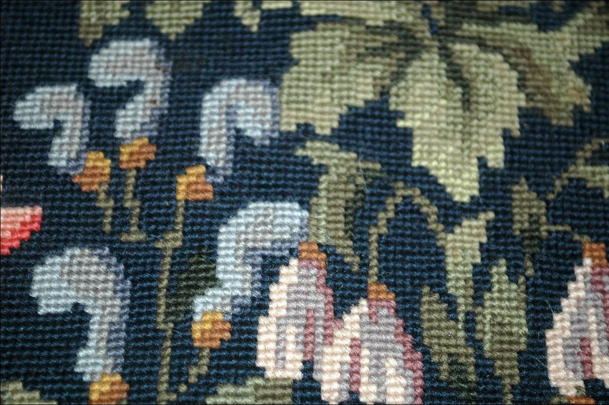 Fine Needlepoint Cushion Top Seat Cover for Footstool or Chair or Pillow - Antiuqe Floral Folk Art
