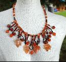 Carnelian Carved Maple Leaf & Old Trade Beads Necklace One of kind , hand crafted, original design