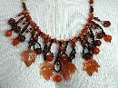 Carnelian Carved Maple Leaf & Old Trade Beads Necklace One of kind , hand crafted, original design