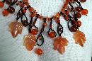 Carnelian Carved Maple Leaf & Old Trade Beads Necklace One of kind , hand crafted, original design