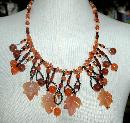 Carnelian Carved Maple Leaf & Old Trade Beads Necklace One of kind , hand crafted, original design