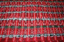 Hand Woven Fabric from Verapaces Guatemala Ikat Red , Black, White with Metallic Threads Per Yard