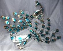 Hammered , Painted Tin Peacocks Wall Art , Retro Vintage