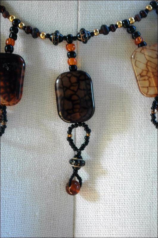 Hand Crafted One of Kind Fire Agate Stones and Beads Necklace Exotic Tribal Bib Design