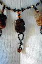 Hand Crafted One of Kind Fire Agate Stones and Beads Necklace Exotic Tribal Bib Design