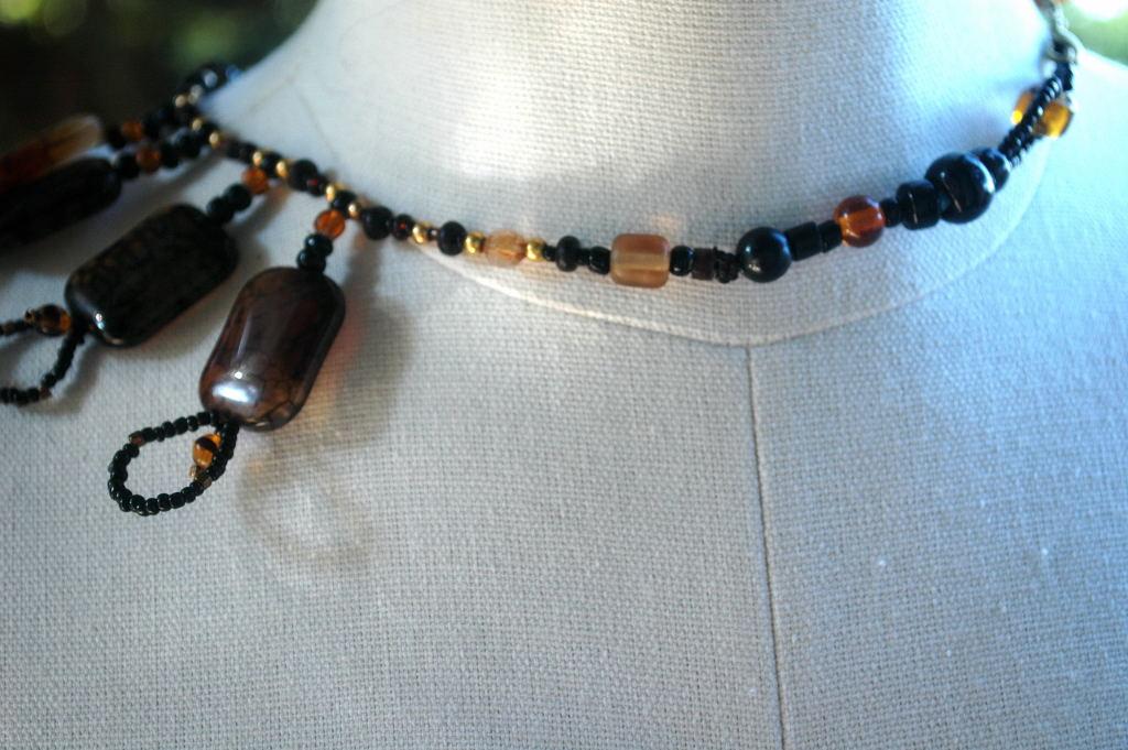 Hand Crafted One of Kind Fire Agate Stones and Beads Necklace Exotic Tribal Bib Design