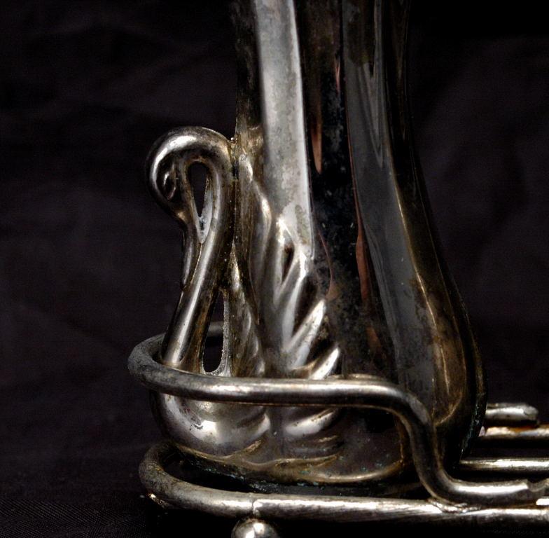 Silver Plated Swan Salt Pepper Shakers with Basket Caddy