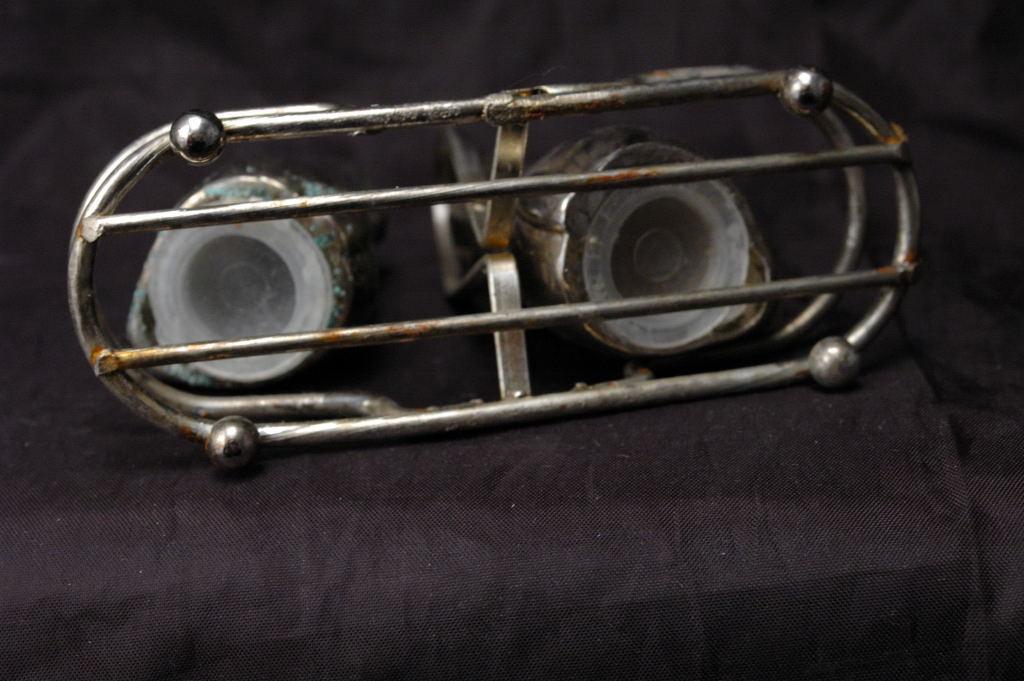 Silver Plated Swan Salt Pepper Shakers with Basket Caddy