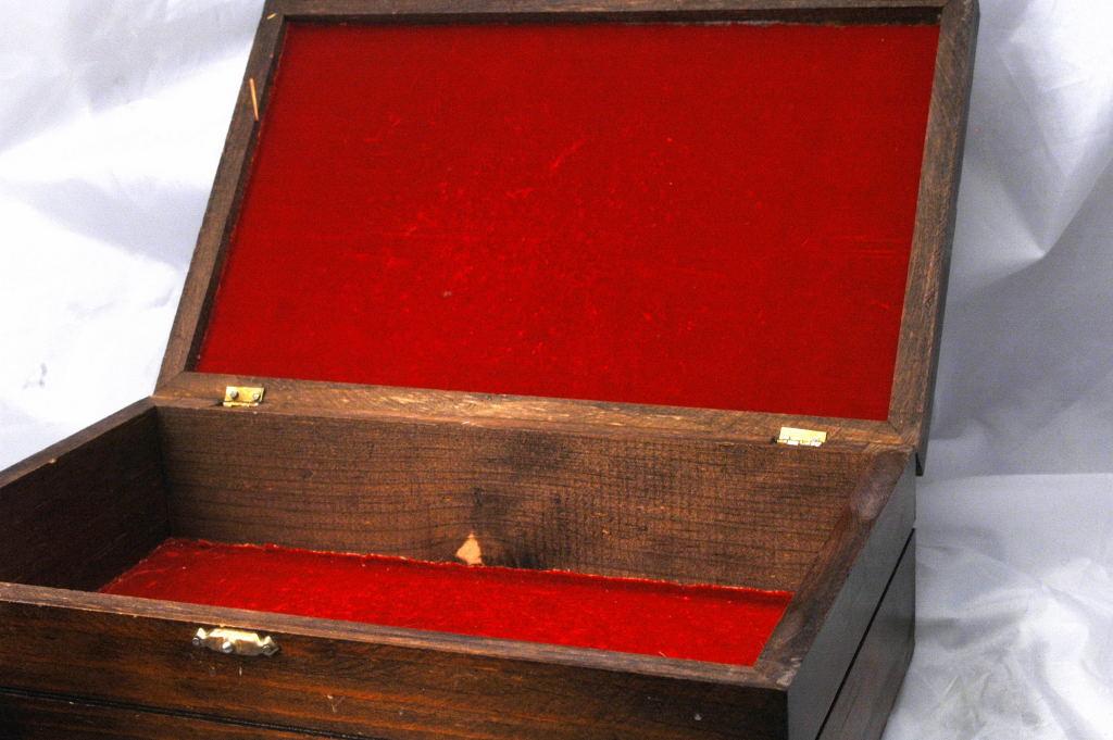 Carved Wood and Rose Tile Storage Box, Mexican Folk Art