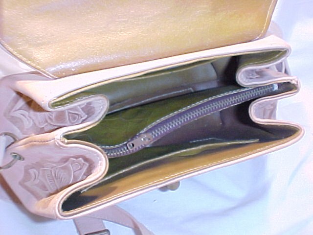 Vintage Blonde Tooled Leather Purse Roses