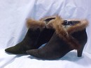 Vintage High Fashion High Heal Ankle Boots Suede with Mink Trim
