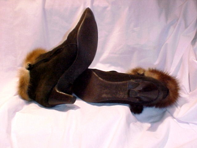 Vintage High Fashion High Heal Ankle Boots Suede with Mink Trim